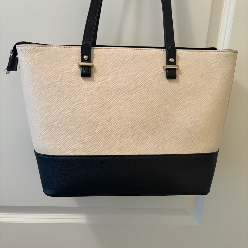Elegant Cream and Black Tote Bag